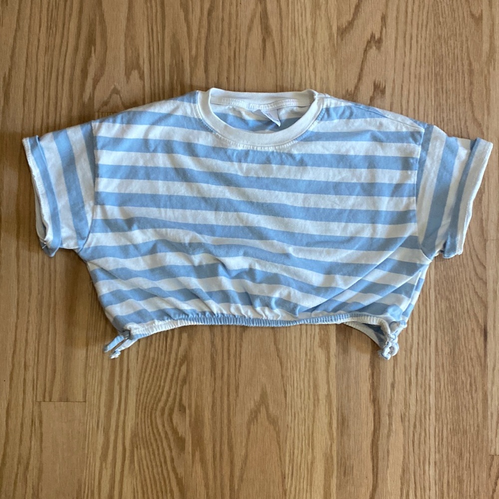 Zara Blue and White Striped Crop Top Size 8